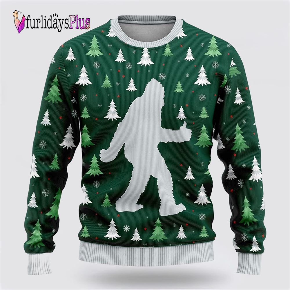 Bigfoot Funny Green Pattern Ugly Christmas Sweater, Best Gift For Christmas