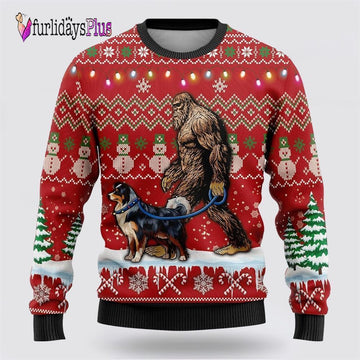 Bigfoot Goes To Spend Christmas With Border Collie Ugly Christmas Sweater, Best Gift For Christmas