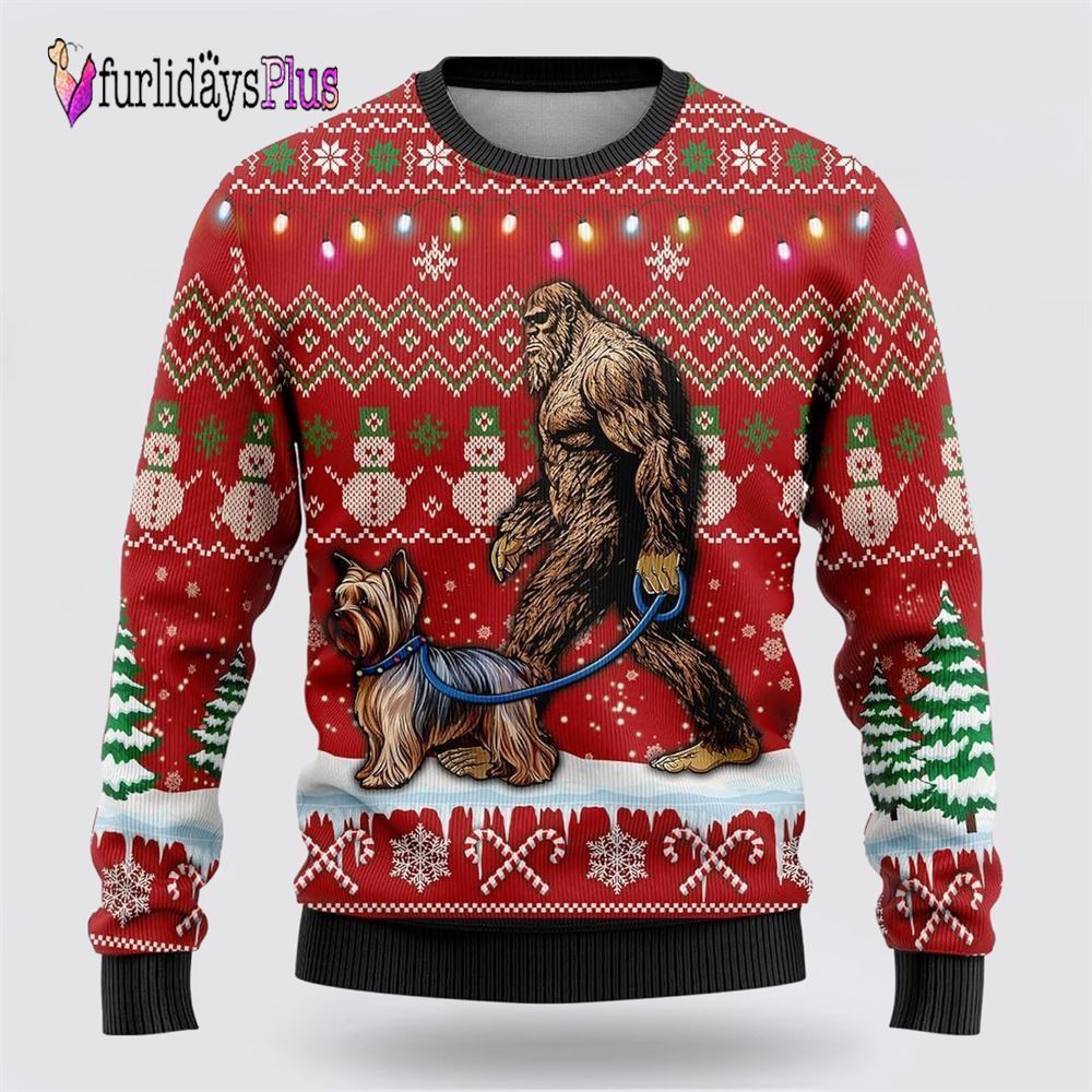 Bigfoot Goes To Spend Christmas With Dachshund Ugly Christmas Sweater, Best Gift For Christmas