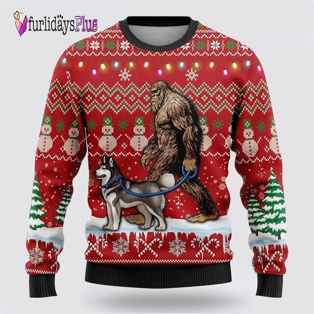 Bigfoot Goes To Spend Christmas With Doberman Ugly Christmas Sweater, Best Gift For Christmas