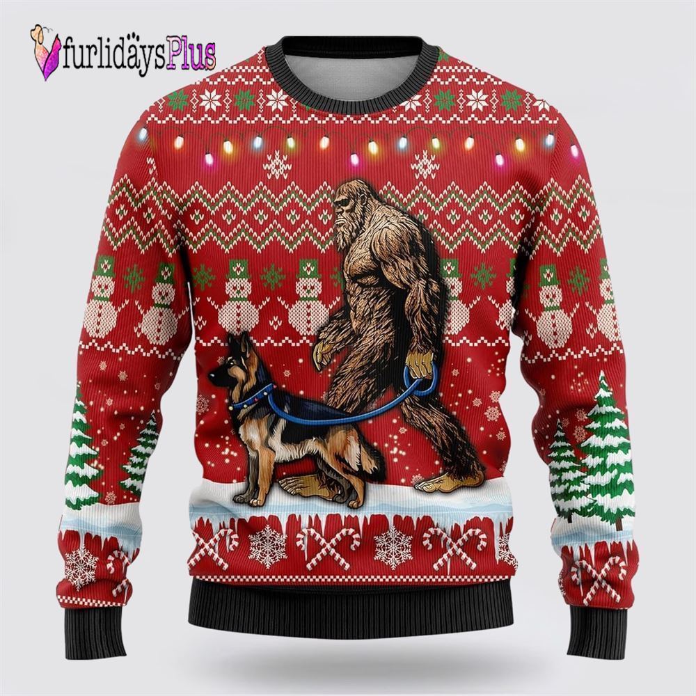 Bigfoot Goes To Spend Christmas With English Bulldog Ugly Christmas Sweater, Best Gift For Christmas