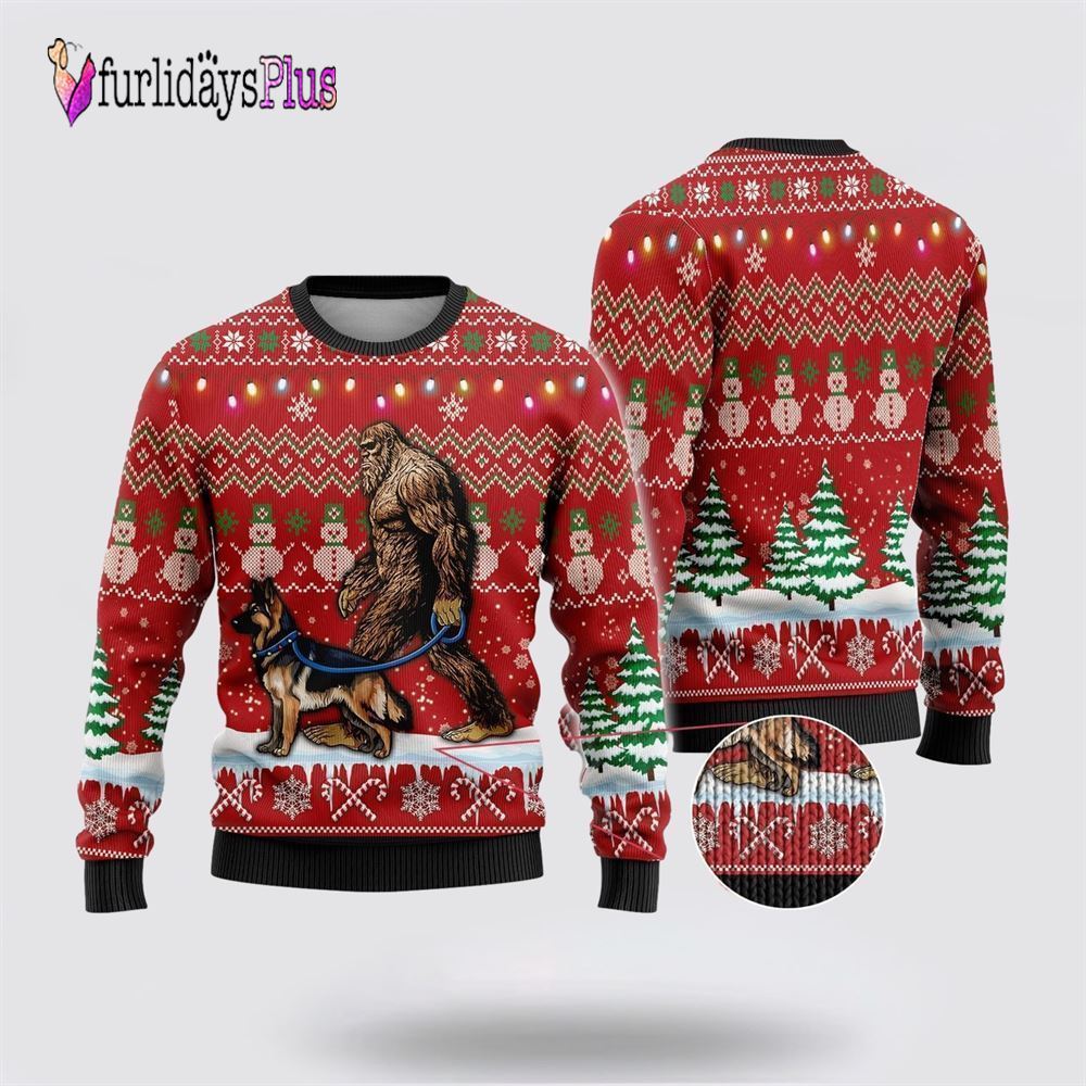 Bigfoot Goes To Spend Christmas With English Bulldog Ugly Christmas Sweater, Best Gift For Christmas