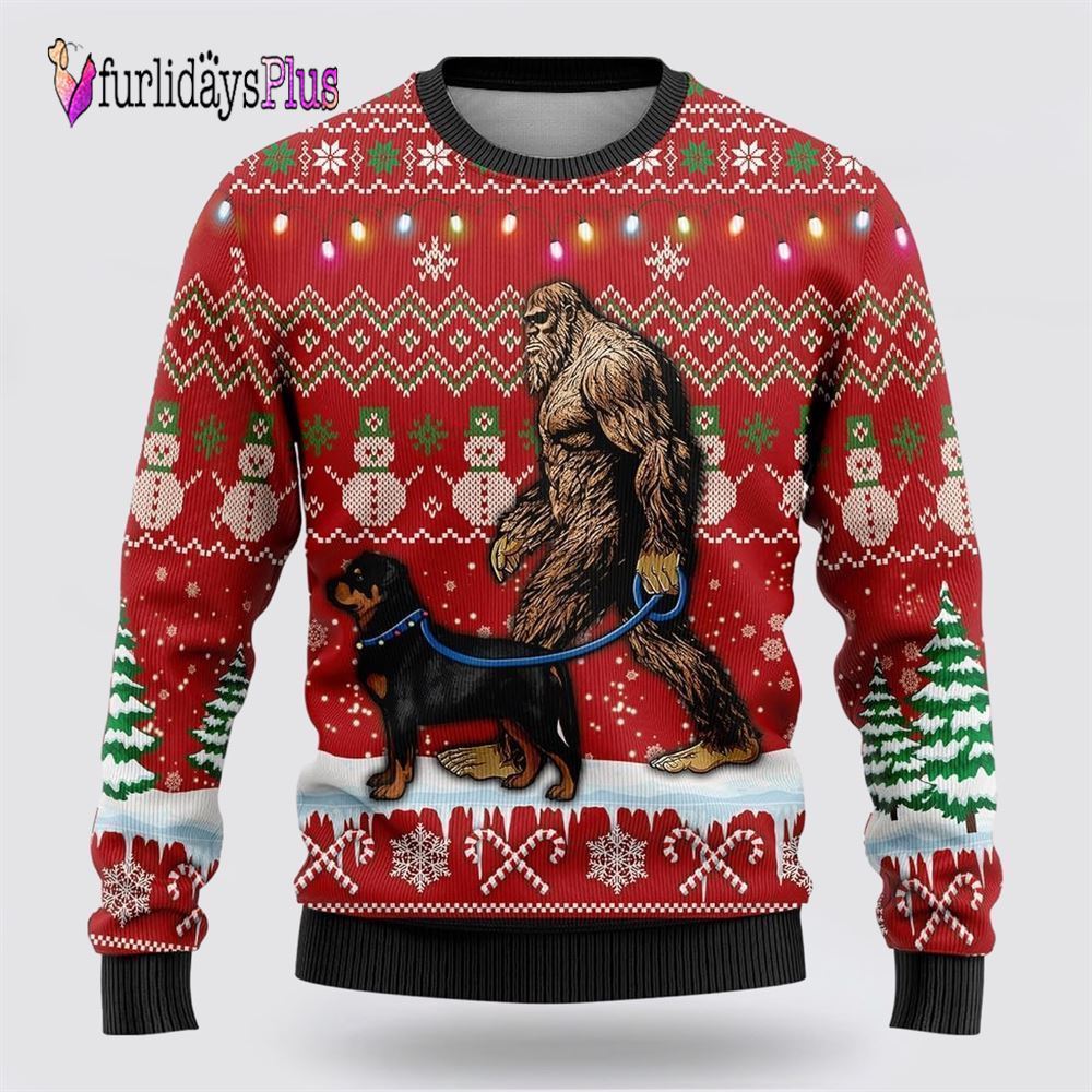 Bigfoot Goes To Spend Christmas With German Shepherd Ugly Christmas Sweater, Best Gift For Christmas