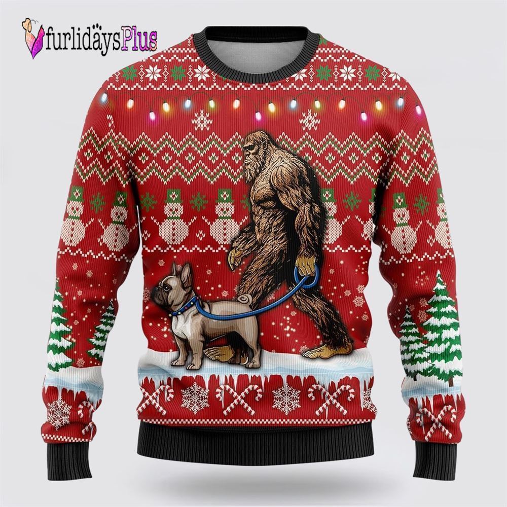 Bigfoot Goes To Spend Christmas With Golden Retriever Ugly Christmas Sweater, Best Gift For Christmas