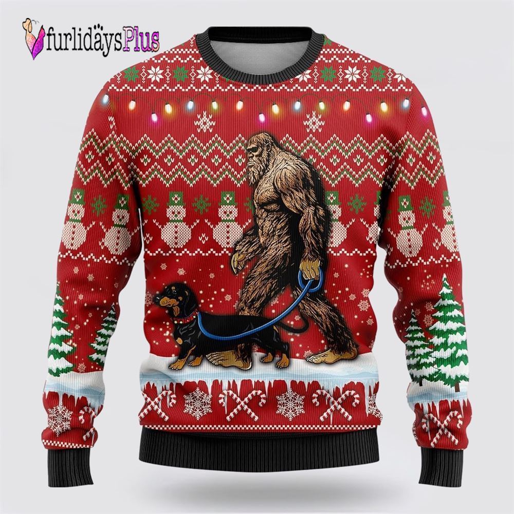 Bigfoot Goes To Spend Christmas With Husky Ugly Christmas Sweater, Best Gift For Christmas
