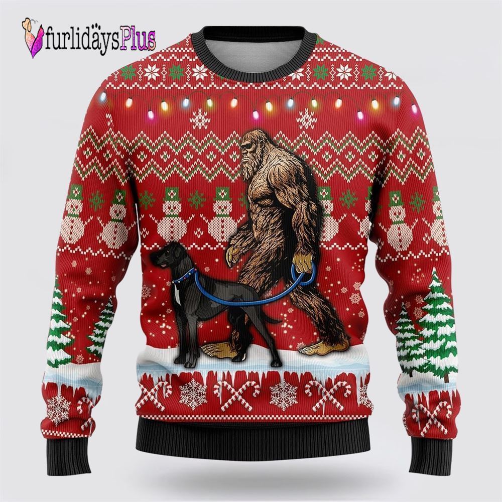 Bigfoot Goes To Spend Christmas With Yorkie Ugly Christmas Sweater, Best Gift For Christmas