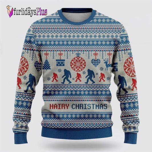Bigfoot Hairy Christmas Blue Ugly Christmas Sweater, Best Gift For Christmas