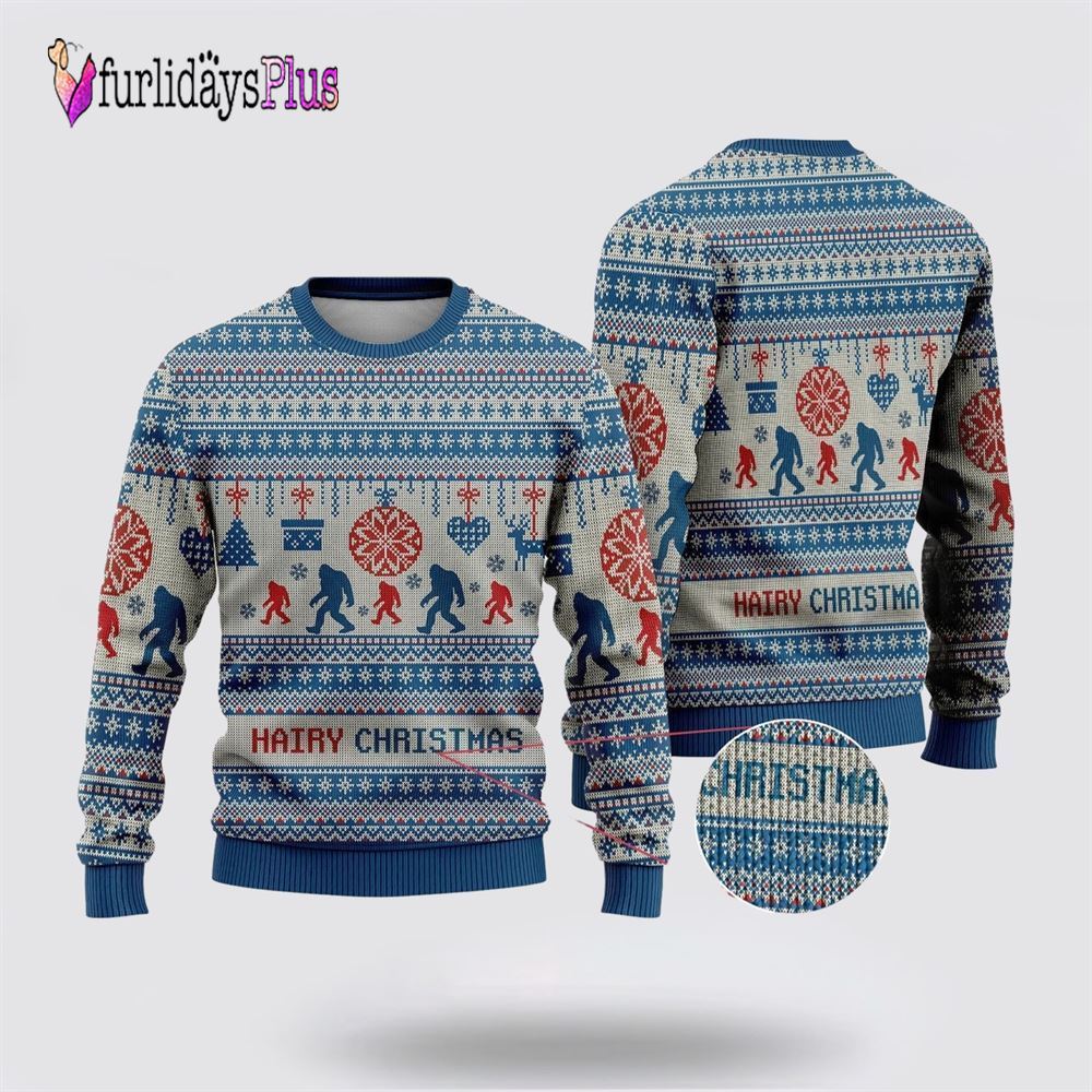 Bigfoot Hairy Christmas Blue Ugly Christmas Sweater, Best Gift For Christmas