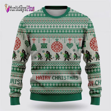 Bigfoot Hairy Christmas Green Pattern Ugly Christmas Sweater, Best Gift For Christmas