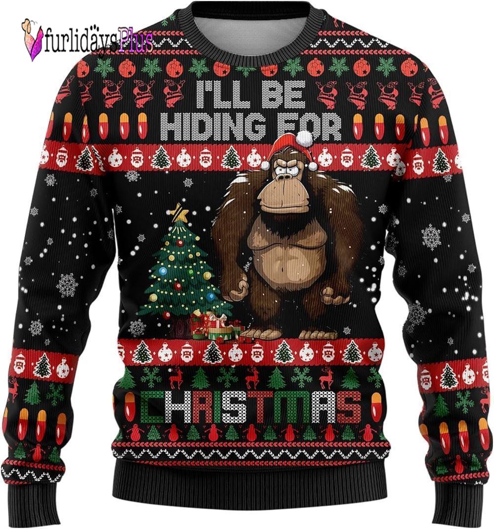 Bigfoot I'll Be Hiding For Christmas Ugly Christmas Sweater, Best Gift For Christmas