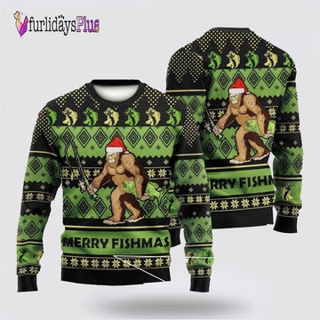 Bigfoot Merry Fishmas Green Ugly Christmas Sweater, Best Gift For Christmas