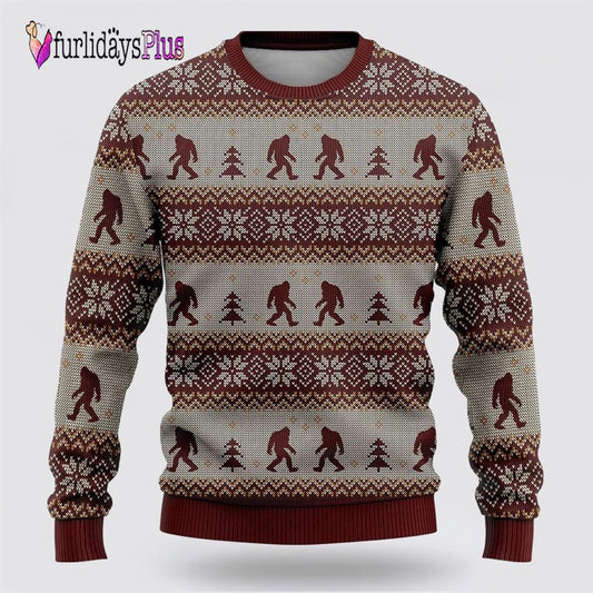 Bigfoot Red And Gray Pattern Ugly Christmas Sweater, Best Gift For Christmas