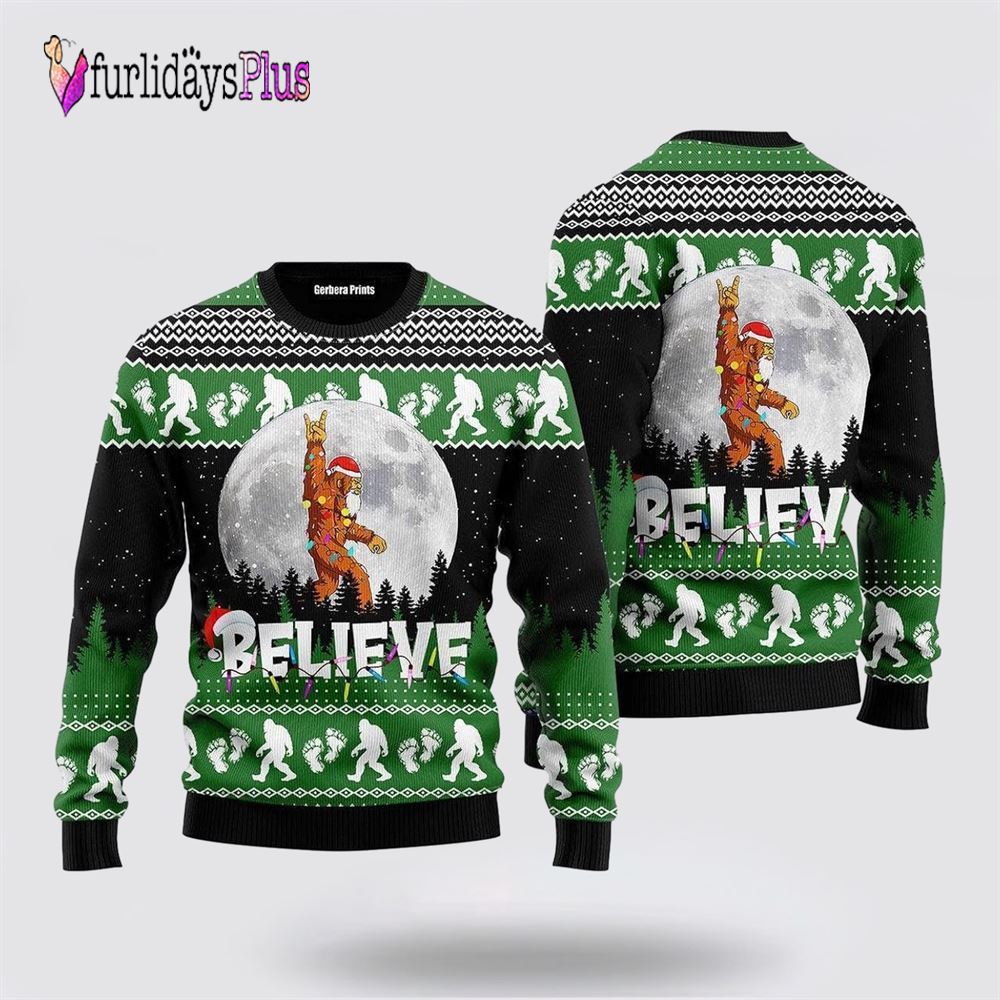 Bigfoot Santa Claus Christmas Moon Night Ugly Christmas Sweater, Best Gift For Christmas