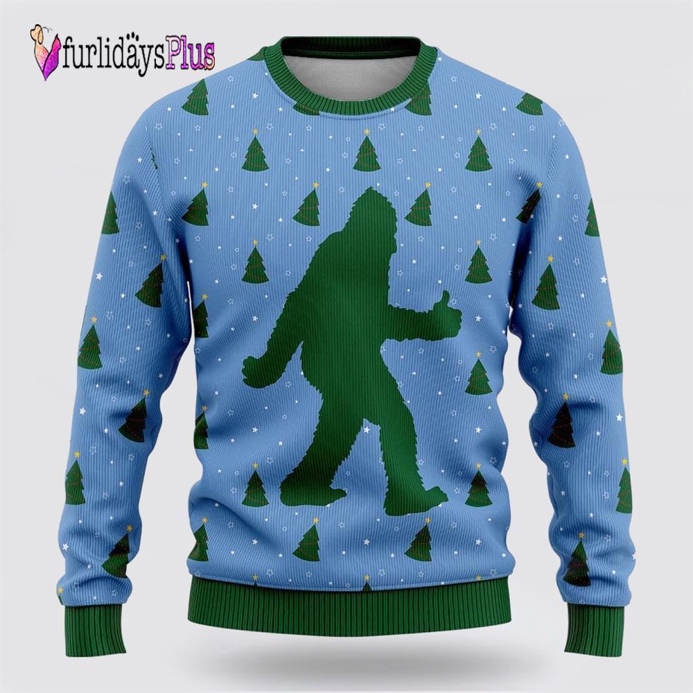 Bigfoot Sasquatch Funny Blue Pattern Ugly Christmas Sweater, Best Gift For Christmas