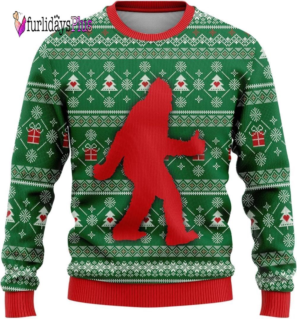 Bigfoot Sasquatch Funny Green Pattern Ugly Christmas Sweater, Best Gift For Christmas