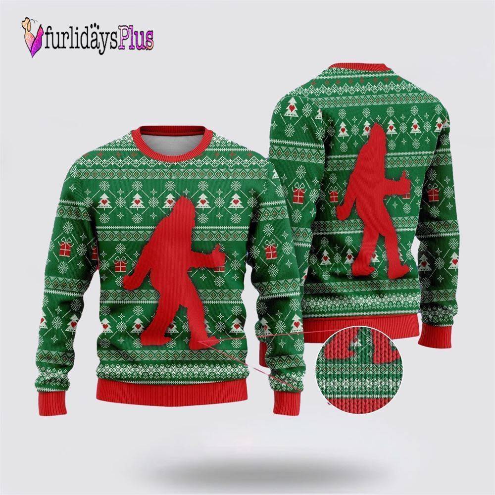 Bigfoot Sasquatch Funny Green Pattern Ugly Christmas Sweater, Best Gift For Christmas