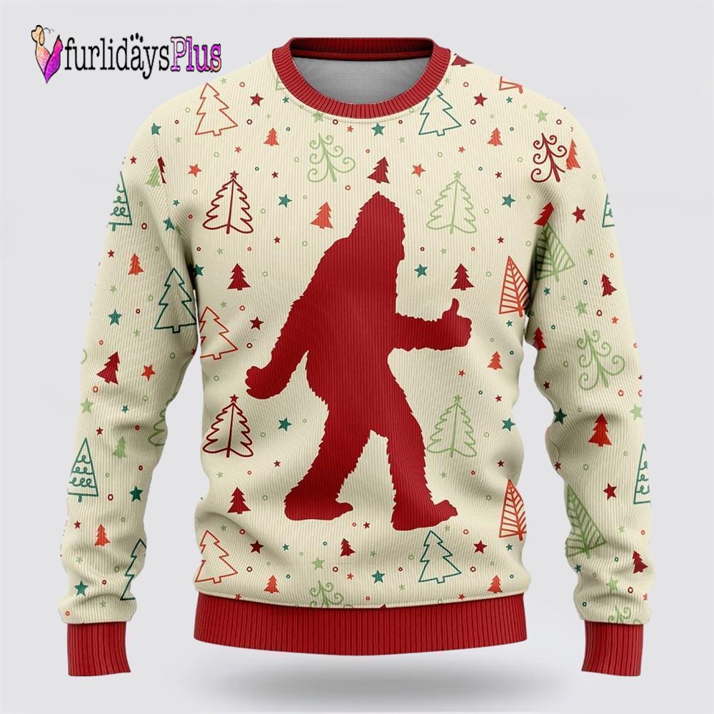Bigfoot Sasquatch Funny White Pattern Ugly Christmas Sweater, Best Gift For Christmas