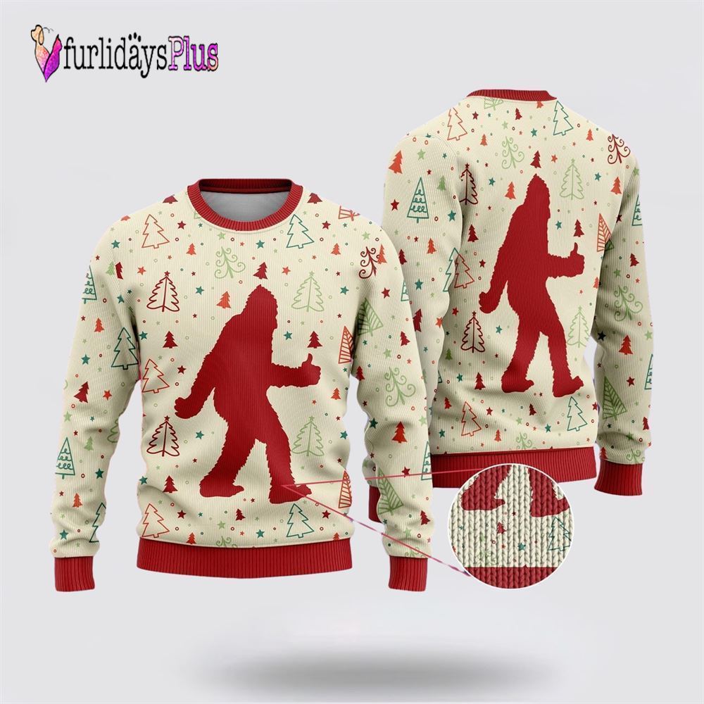 Bigfoot Sasquatch Funny White Pattern Ugly Christmas Sweater, Best Gift For Christmas