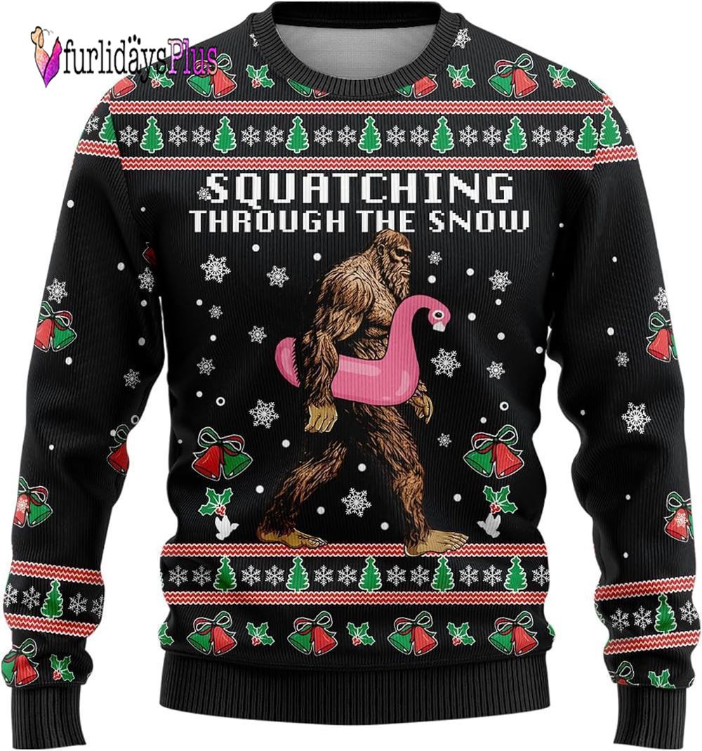 Bigfoot Snow Flamingo Ugly Chistmas Sweater, Best Gift For Christmas