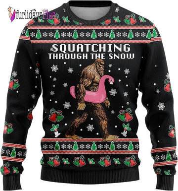 Bigfoot Snow Flamingo Ugly Chistmas Sweater, Best Gift For Christmas
