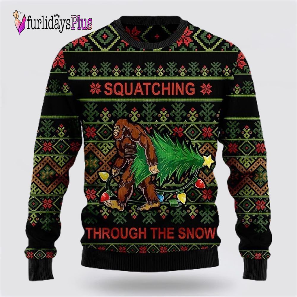 Bigfoot Snow Ugly Christmas Sweater, Best Gift For Christmas