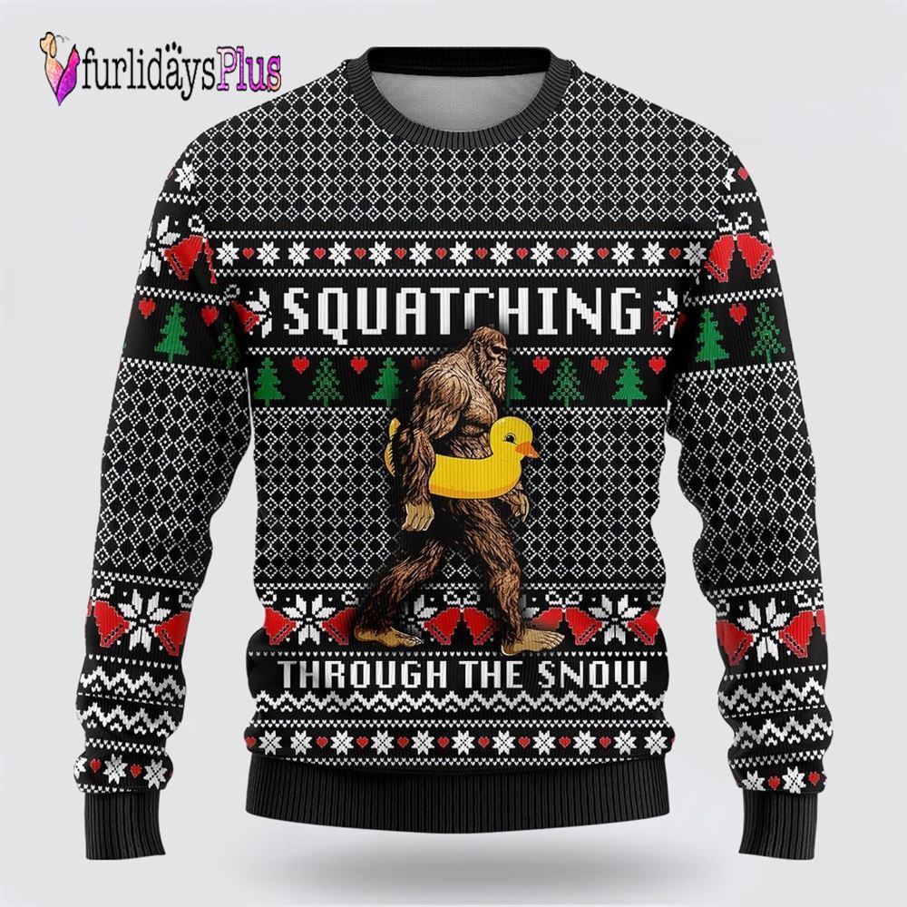 Bigfoot Squatching Duck Ugly Christmas Sweater, Best Gift For Christmas
