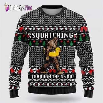 Bigfoot Squatching Duck Ugly Christmas Sweater, Best Gift For Christmas
