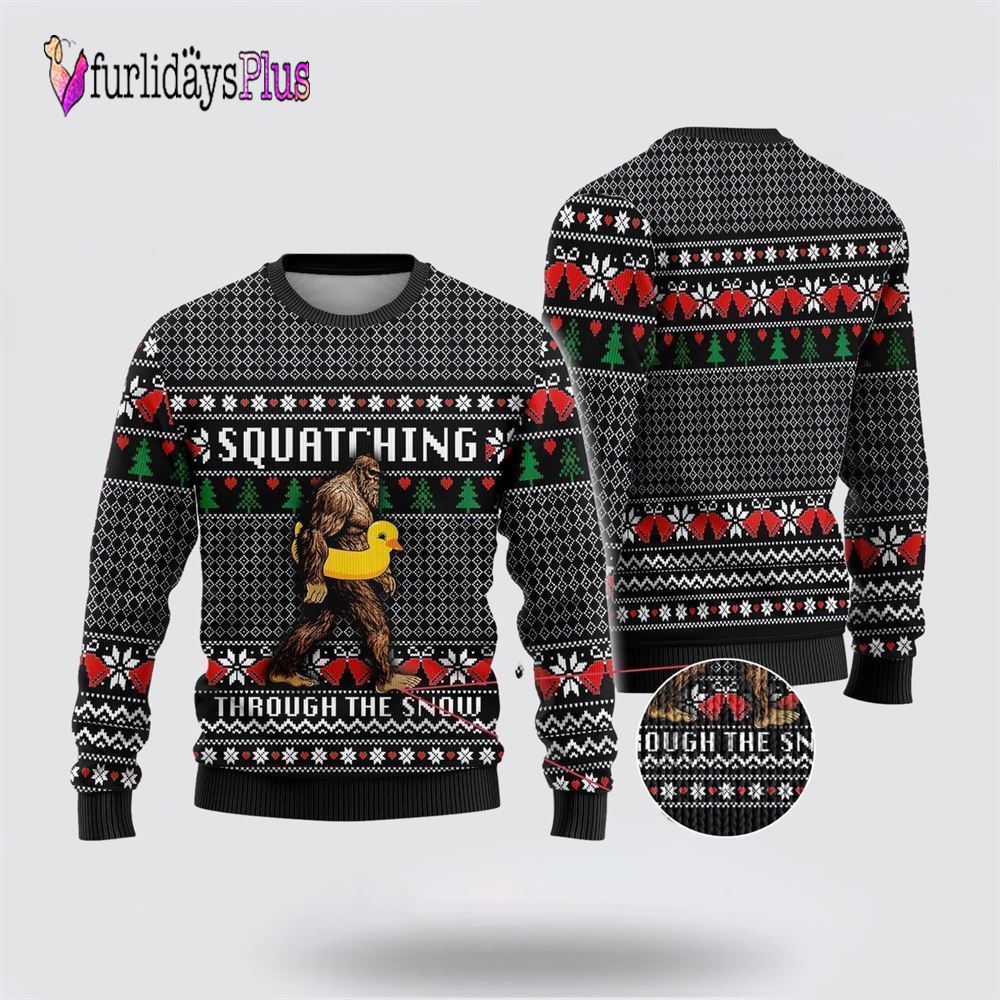 Bigfoot Squatching Duck Ugly Christmas Sweater, Best Gift For Christmas