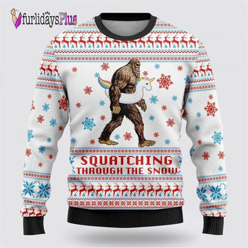 Bigfoot Unicorn Squatching Through The Snow Ugly Christmas Sweater, Best Gift For Christmas