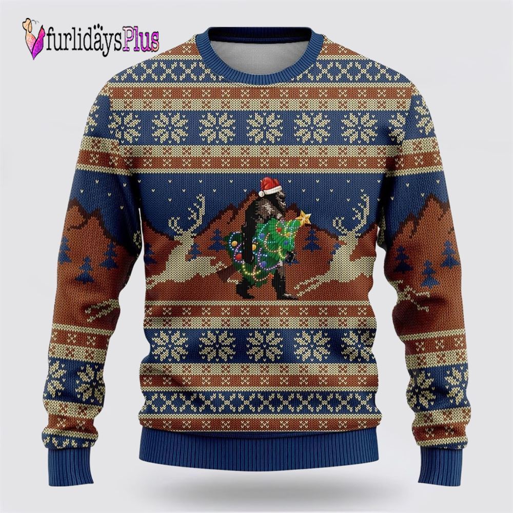 Bigfoot Wearing Christmas Hats Ugly Christmas Sweater, Best Gift For Christmas