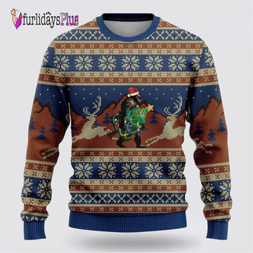 Bigfoot Wearing Christmas Hats Ugly Christmas Sweater, Best Gift For Christmas