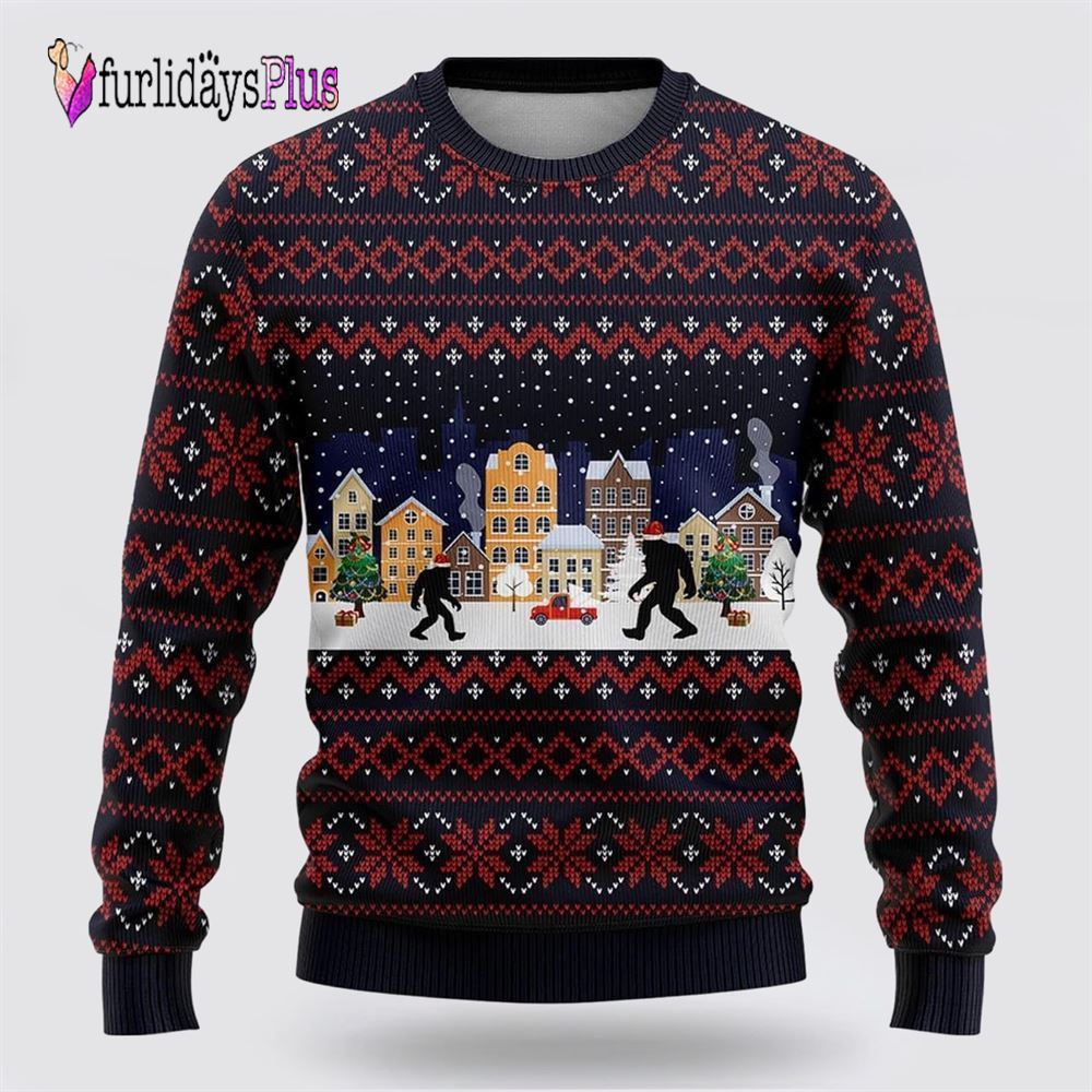 Bigfoot Winter City Ugly Christmas Sweater, Best Gift For Christmas