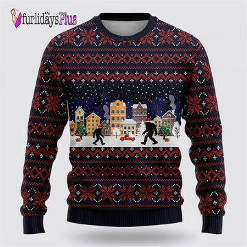 Bigfoot Winter City Ugly Christmas Sweater, Best Gift For Christmas
