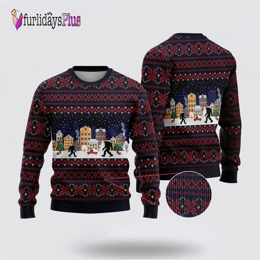 Bigfoot Winter City Ugly Christmas Sweater, Best Gift For Christmas