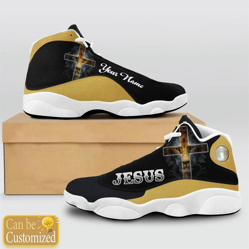 Black And Yellow Lion Jesus Custom Name Jd13 Shoes, Jesus Christ Shoes