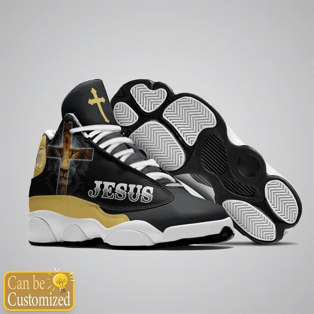 Black And Yellow Lion Jesus Custom Name Jd13 Shoes, Jesus Christ Shoes