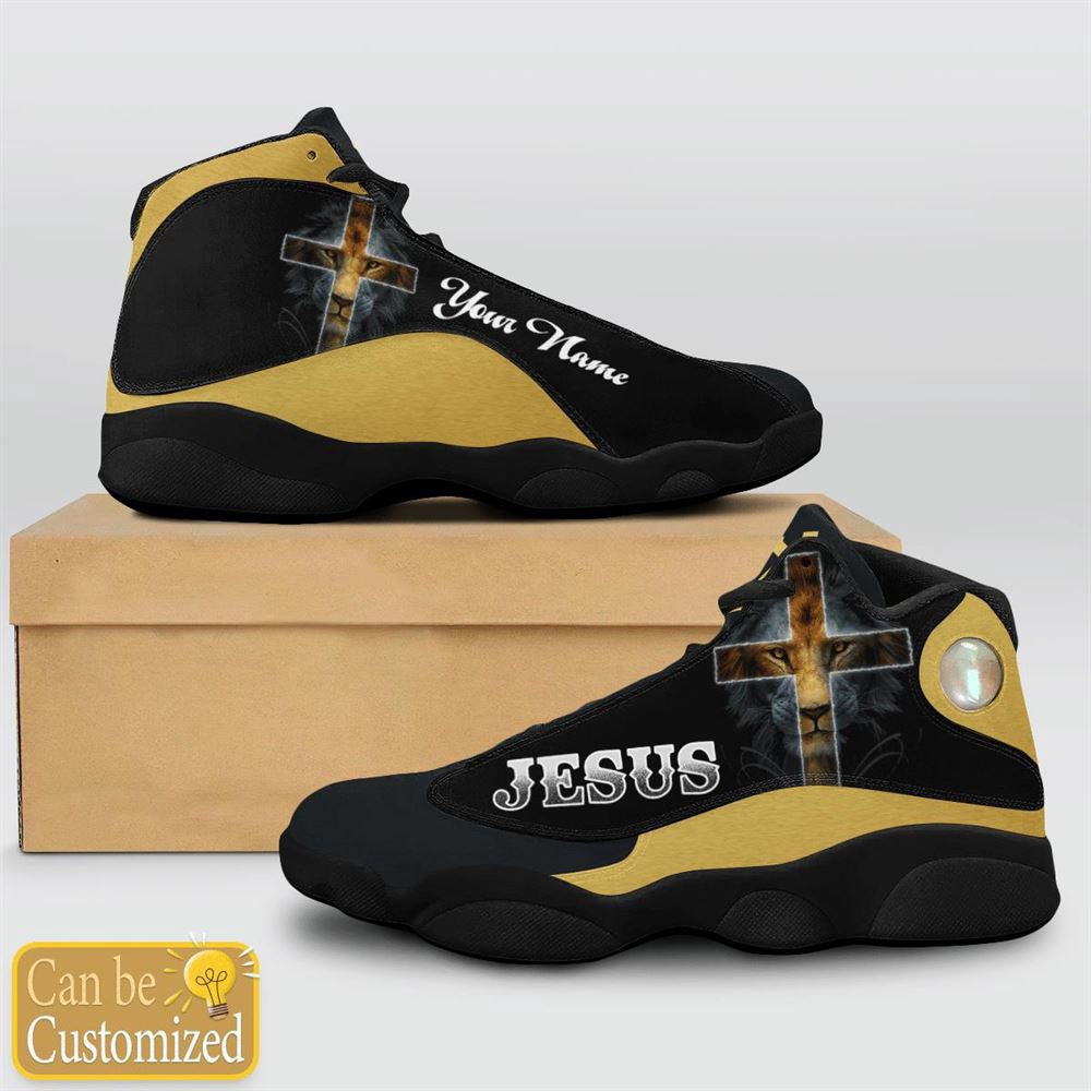 Black And Yellow Lion Jesus Custom Name Jd13 Shoes, Jesus Christ Shoes