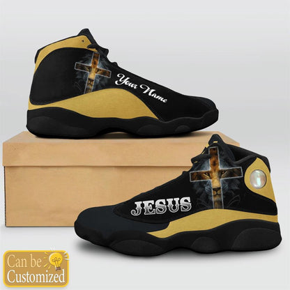 Black And Yellow Lion Jesus Custom Name Jd13 Shoes, Jesus Christ Shoes