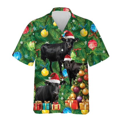 Black Angus Cow Christmas Hawaiian Shirts, Xmas Hawaiian Shirts