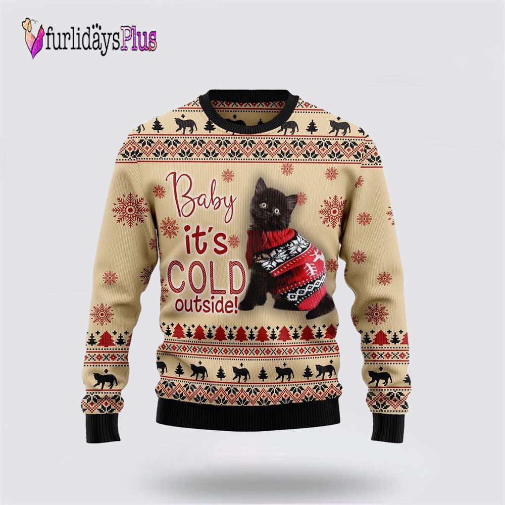 Black Cat Baby Ugly Christmas Sweater, Cat Lover Christmas Sweater