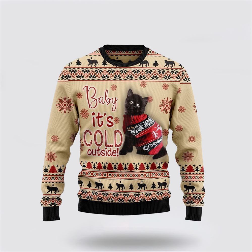 Black Cat Baby Ugly Christmas Sweater, Christmas Sweater For Cat Lover