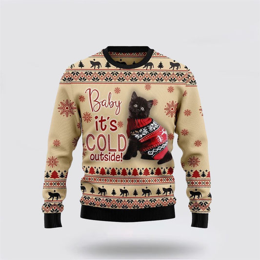 Black Cat Baby Ugly Christmas Sweater, Christmas Sweater For Cat Lover