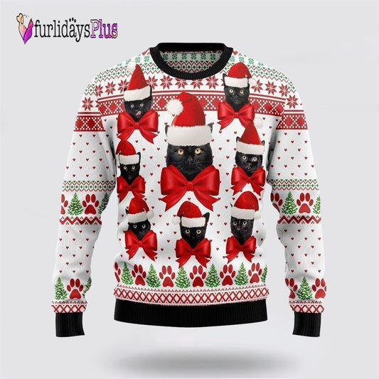 Black Cat Ball Ugly Christmas Sweater, Cat Lover Christmas Sweater