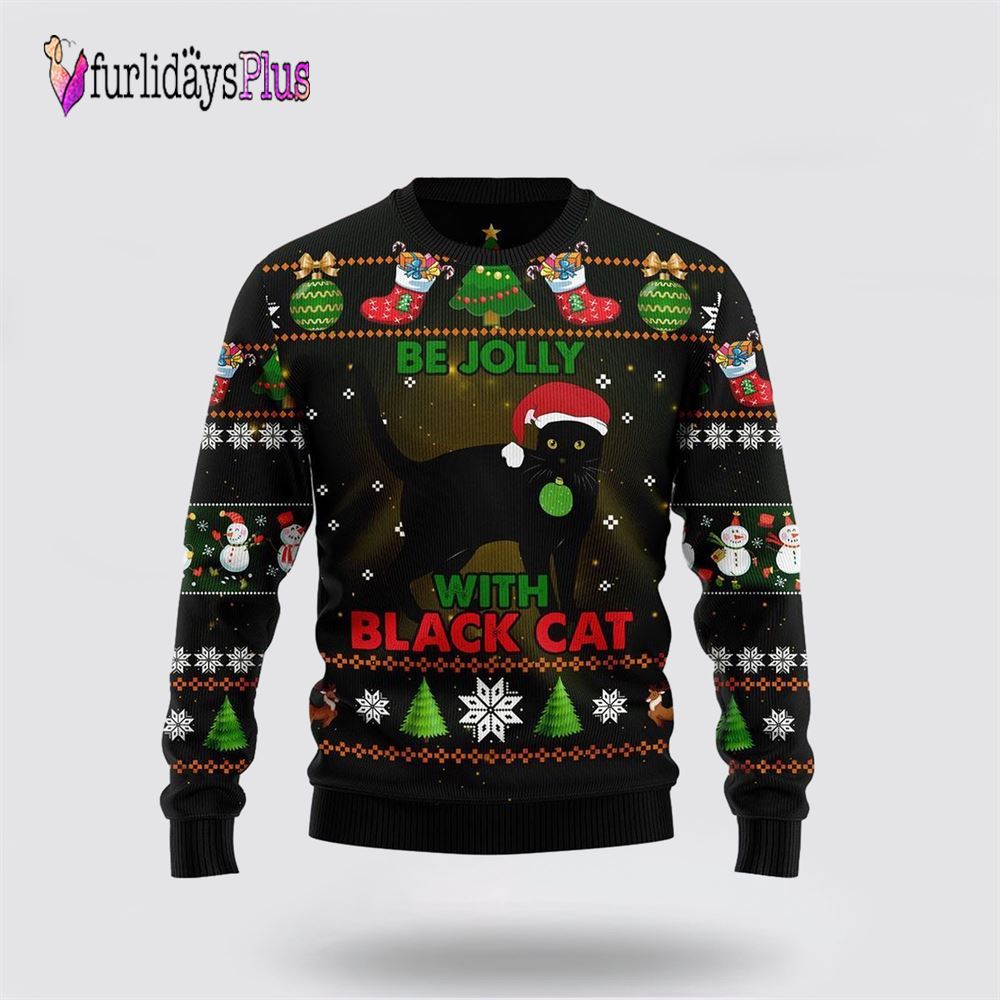 Black Cat Be Jolly Ugly Christmas Sweater, Cat Lover Christmas Sweater