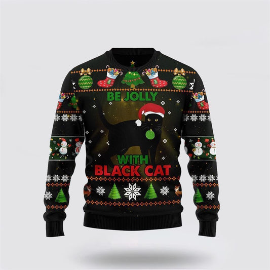 Black Cat Be Jolly Ugly Christmas Sweater, Christmas Sweater For Cat Lover