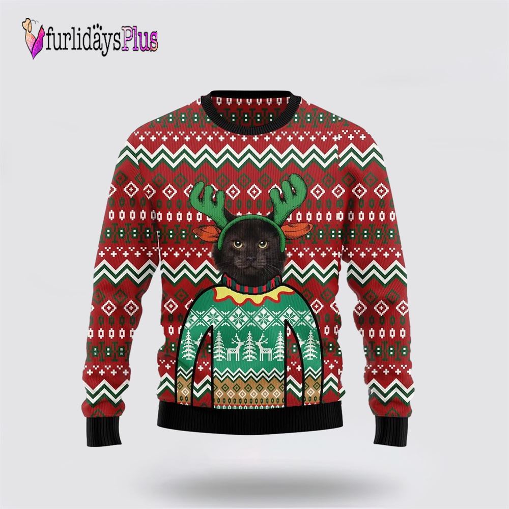 Black Cat Christmas Awesome Funny Family Ugly Christmas Sweater, Cat Lover Christmas Sweater