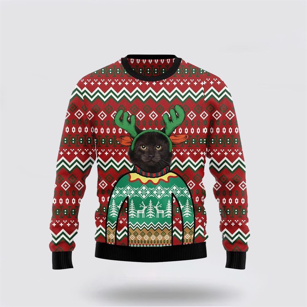 Black Cat Christmas Awesome Funny Family Ugly Christmas Sweater, Christmas Sweater For Cat Lover