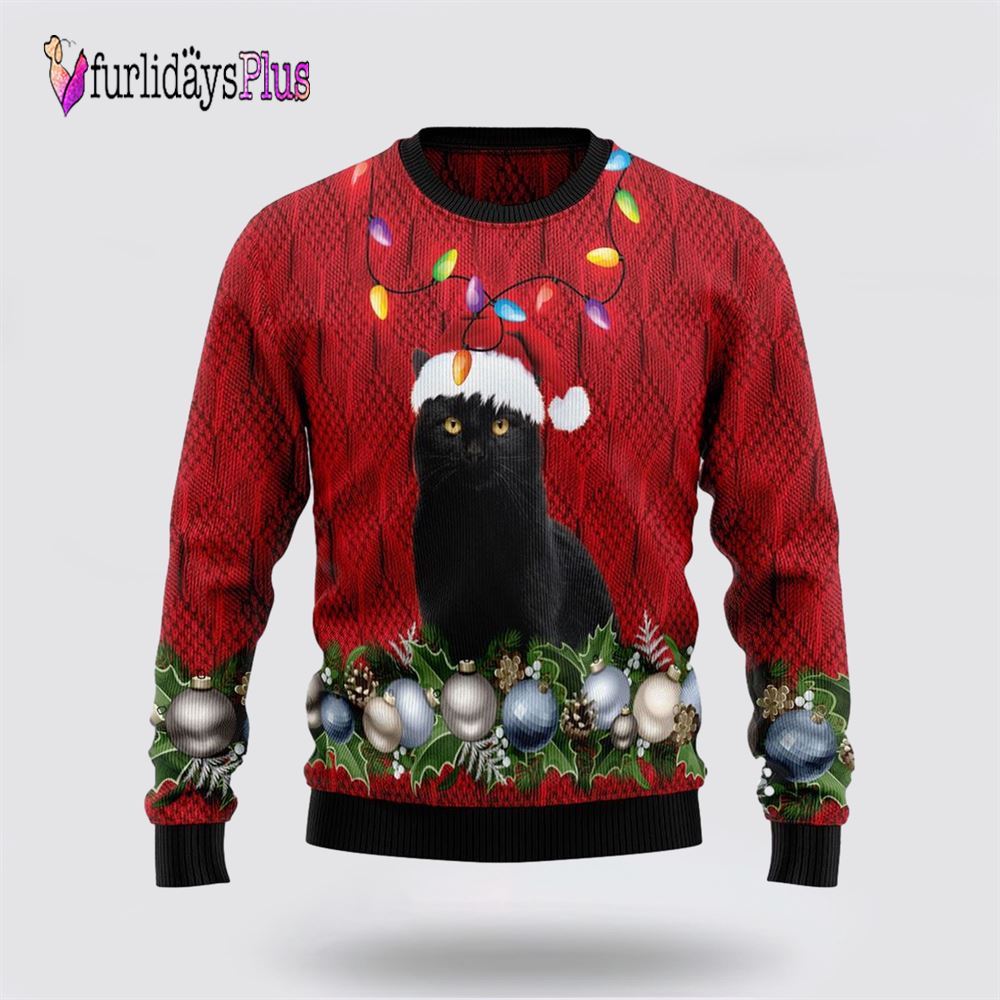 Black Cat Christmas Beauty Ugly Christmas Sweater, Cat Lover Christmas Sweater