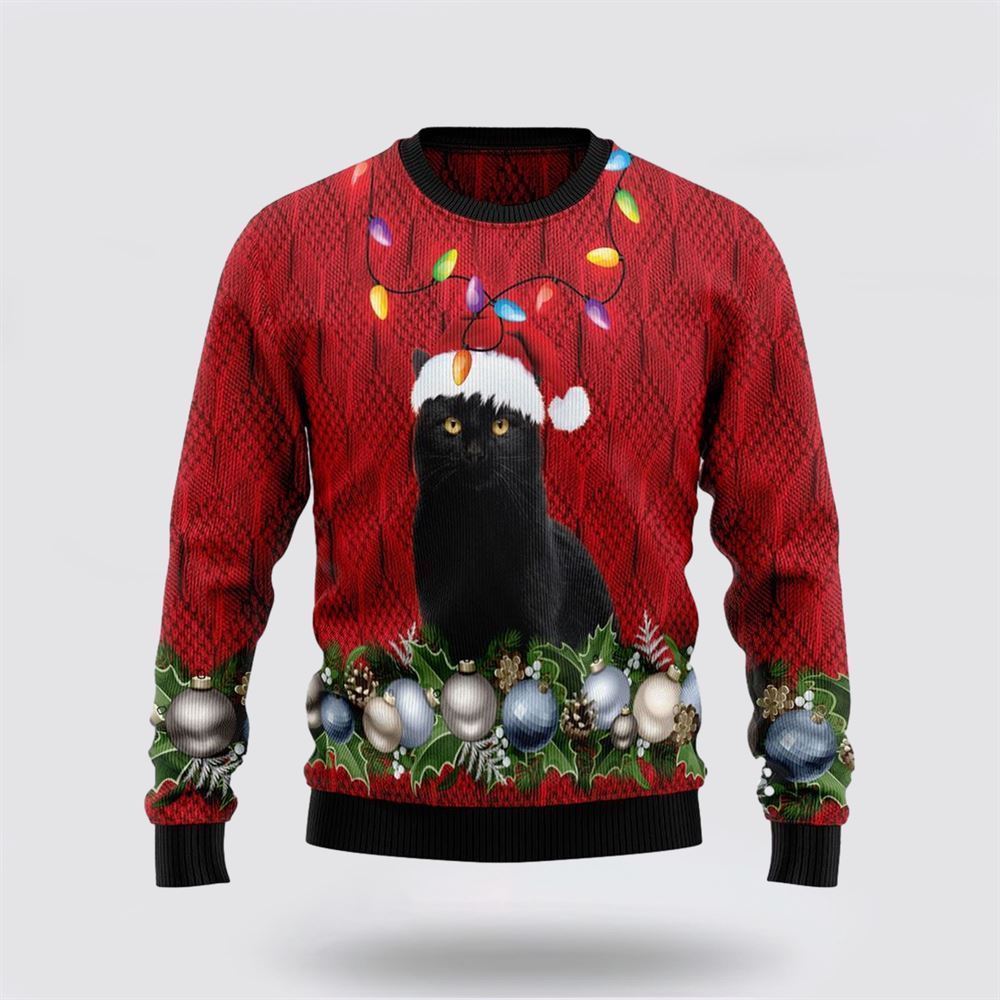 Black Cat Christmas Beauty Ugly Christmas Sweater, Christmas Sweater For Cat Lover