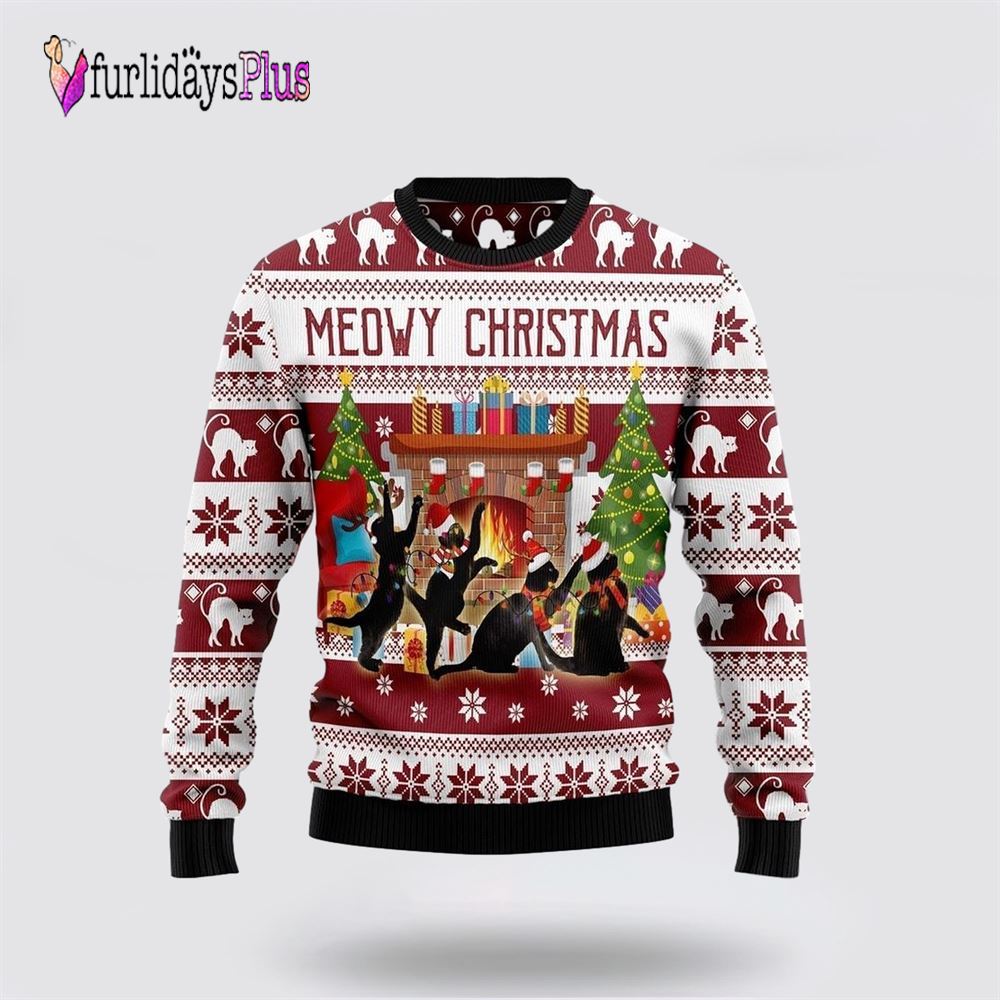 Black Cat Christmas Dancing Ugly Christmas Sweater, Cat Lover Christmas Sweater